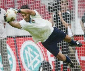 Goalkeeper jumping and catching the ball puzzle