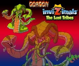 Gorgon. Invizimals The Lost Tribes. Legendary Monster, powerful snake with three heads puzzle