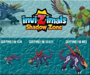Griffonator Cub, Griffonator Scout, Griffonator Max. Invizimals Shadow Zone. Reptiles lurking in the rivers of India puzzle