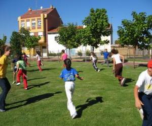 Group of children playing puzzle