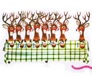 Group of Christmas reindeers waiting for food puzzle