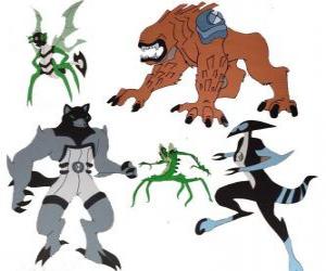 Group of five of the aliens from Ben 10 Omnitrix puzzle