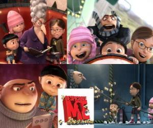 Gru with three girls named Margo, Edith and Agnes who see him as a potential father. puzzle