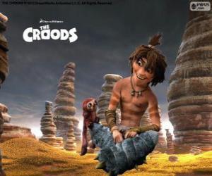 Guy, a witty teenager who shows a new world to the Croods family puzzle