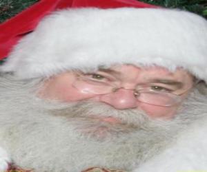 Happy with his Santa Claus hat and white beard puzzle