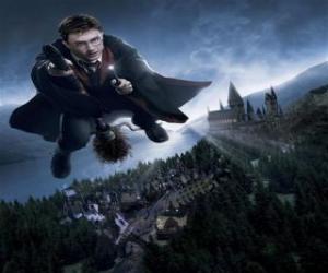 Harry Potter flying with his magic broom puzzle