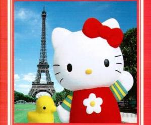 Hello Kitty with a birdie and the Eiffel Tower in background puzzle
