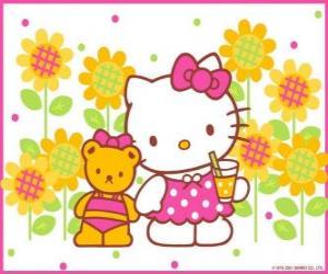 Hello Kitty with a drink in the countryside with her teddy bear Tiny Chum puzzle