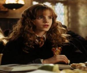 Hermione Granger, friend of Harry, reading a book at school puzzle