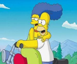 Homer and Marge Simpsons in motorcycle puzzle