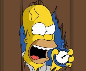 Homer Simpson shouting with a stopwatch in hand puzzle
