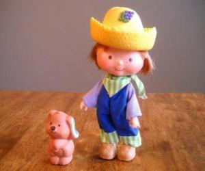 Huckleberry Pie playing with his dog pet Pupcake. He is one of the Strawberry Shortcake's friend puzzle