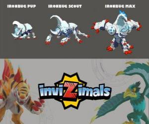 Ironbug in three phases Ironbug Pup, Ironbug Scott and Ironbug Max, Invizimals puzzle