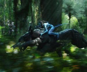 Jake riding a winged beast known as toruk, the most dangerous creature of Pandora. puzzle