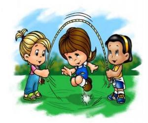 Jump rope, skipping rope or skip rope played by children puzzle