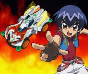 Kazuya launching the car in a race puzzle