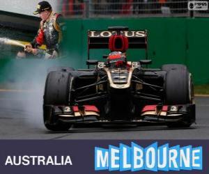 Kimi Raikkonen celebrates his victory in the 2013 Australian GP puzzle