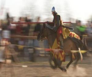 Knight launched a rapid attack against the enemy with the lance on horseback puzzle