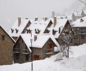 Landscape of small mountain village snow puzzle