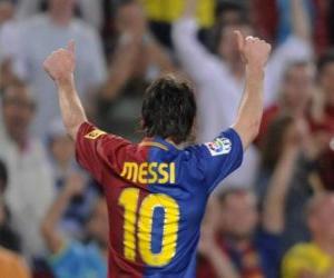 Leo Messi celebrating a goal puzzle