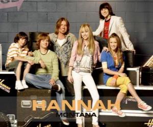Main characters from Hannah Montana, Miley Ray Stewart, Lillian "Lilly" Truscott, Oliver Oscar Oken, Rod Stewart Jackson, Robby Ray Stewart and Rico Suave. puzzle