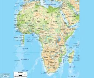 Map of Africa. The African continent is located between the Atlantic, Indian and Pacific oceans. It is also bordered by the Mediterranean Sea and the Red Sea puzzle