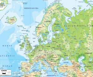 Map of Europe. The European continent extends through Russia to the Ural mountains puzzle