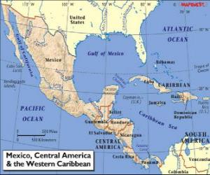 Map of Mexico and Central America. Central America, subcontinent connecting North America and South America puzzle