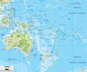 Map of Oceania. Continent formed by Australia and other islands and archipelagos in the Pacific Ocean puzzle