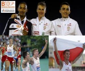 Marcin Lewadowski 800 m champion, Michael Rimmer and Adam Kszczot (2nd and 3rd) of the European Athletics Championships Barcelona 2010 puzzle