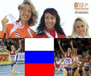 Maria Savinov champion at 800 m, Yvonne Hak and Jennifer Meadows (2nd and 3rd) of the European Athletics Championships Barcelona 2010 puzzle