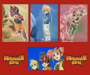 Max, Rex and Zoe, the experts on dinosaurs and the protagonists of the serie Dinosaur King puzzle