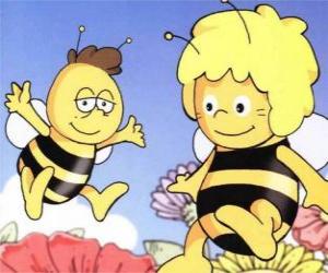 Maya the Bee and her friend Willi flying over flowers puzzle
