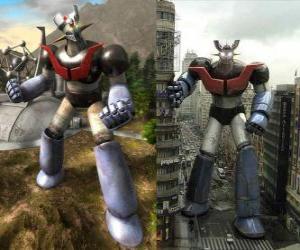 Mazinger Z, in two images in the field and the other in the city puzzle