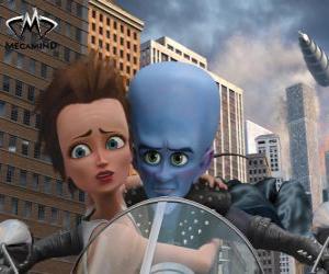 Megamind and Roxanne on motorbike puzzle