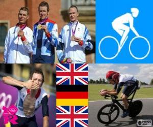 Men's road time trial cycling podium, Bradley Wiggins (United Kingdom), Tony Martin (Germany) and Christopher Froome (United Kingdom) - London 2012 - puzzle