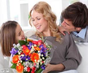 Mom receiving a bouquet of flowers puzzle