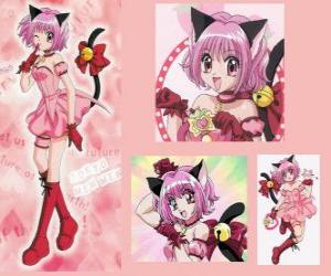 Momomiya Ichigo, the main character of Tokyo Mew Mew or Mew Mew Power, transformed into Mew Ichigo with her robot Masha puzzle