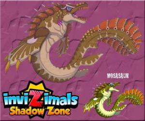 Mosasaur. Invizimals Shadow Zone. Authentic sea monster with powerful fins and strong jaws puzzle