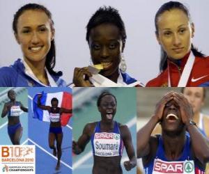 Myriam Soumaré champion in 200 m, and Alexandra Bryzhina Yelizabeta Fedora (2nd and 3rd) of the European Athletics Championships Barcelona 2010 puzzle