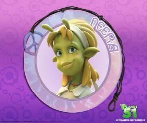 Neera is the typical girl, smart, beautiful green skin with some attractive antennas on his forehead puzzle