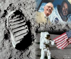 Neil Armstrong (1930-2012) was a NASA astronaut and the first human to set foot on the moon on July 21, 1969, in the Apollo 11 mission puzzle