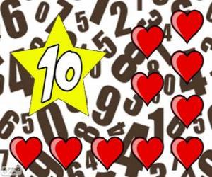 Number 10 in a star with ten hearts puzzle