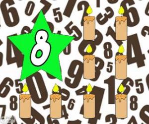 Number 8 in a star with eight candles puzzle