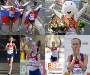 Olga Kaniskina 20 km walk champion, Anisia Kirdiapkina and Vera Sokolova (2nd and 3rd) of the European Athletics Championships Barcelona 2010 puzzle