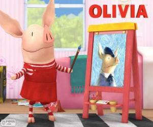 Olivia the pig painting a picture puzzle
