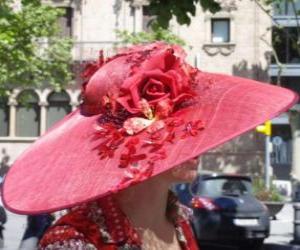 Pamela red, are very wide-brimmed hats used by women puzzle