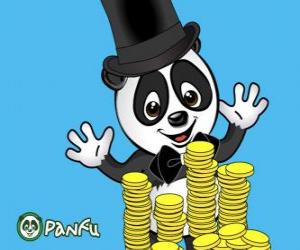 Panda very happy watching many coins Panfu puzzle