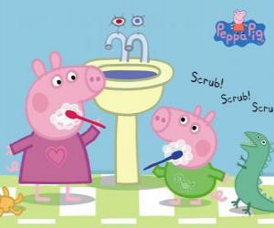 Peppa Pig and George Pig washing teeth puzzle