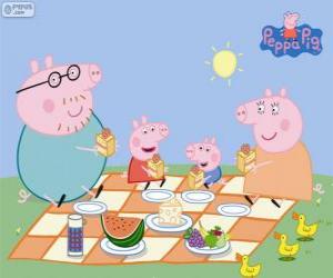 Peppa Pig and her family make a picnic puzzle